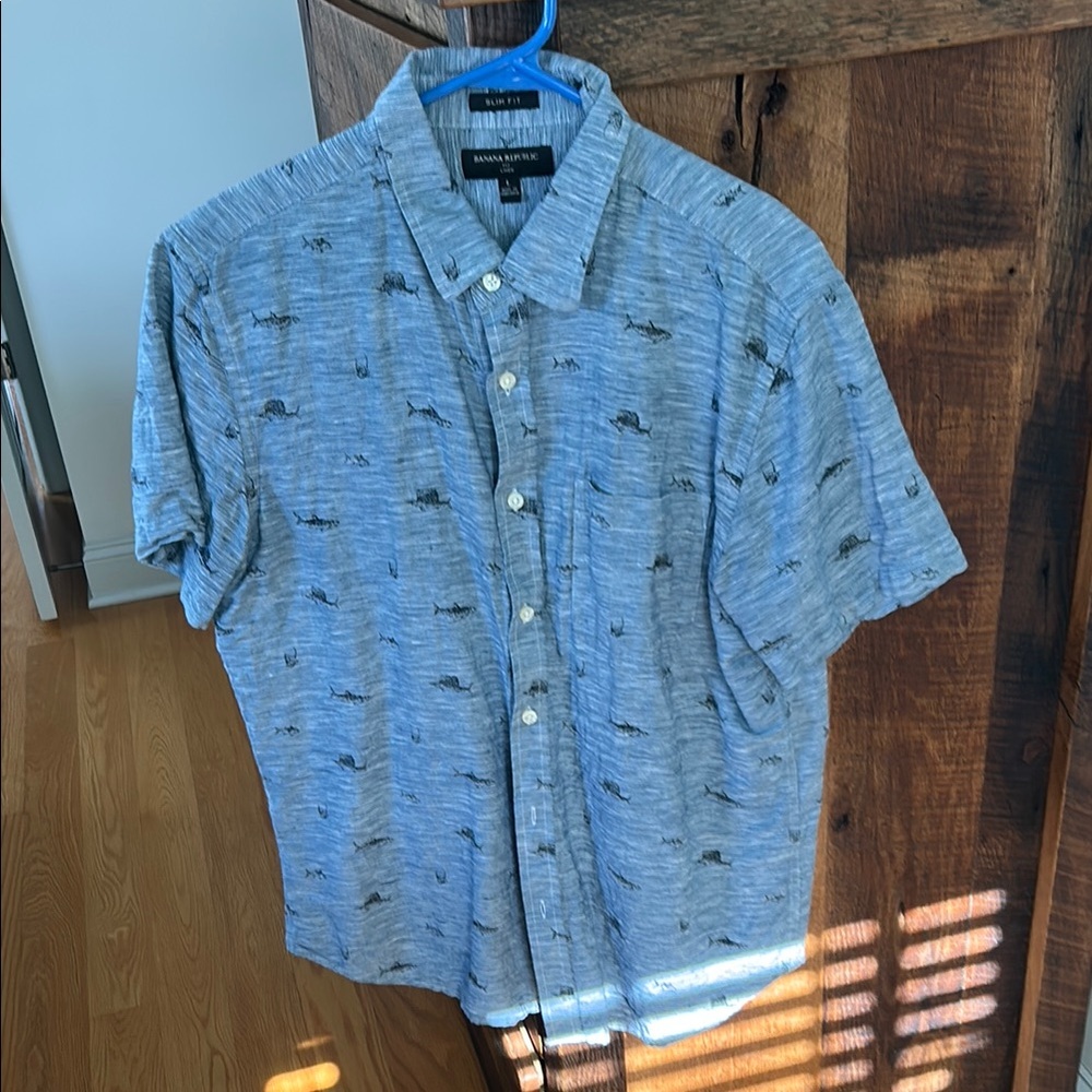 Banana Republic Blue Men's Linen/cotton Slim Fit Shirt size L